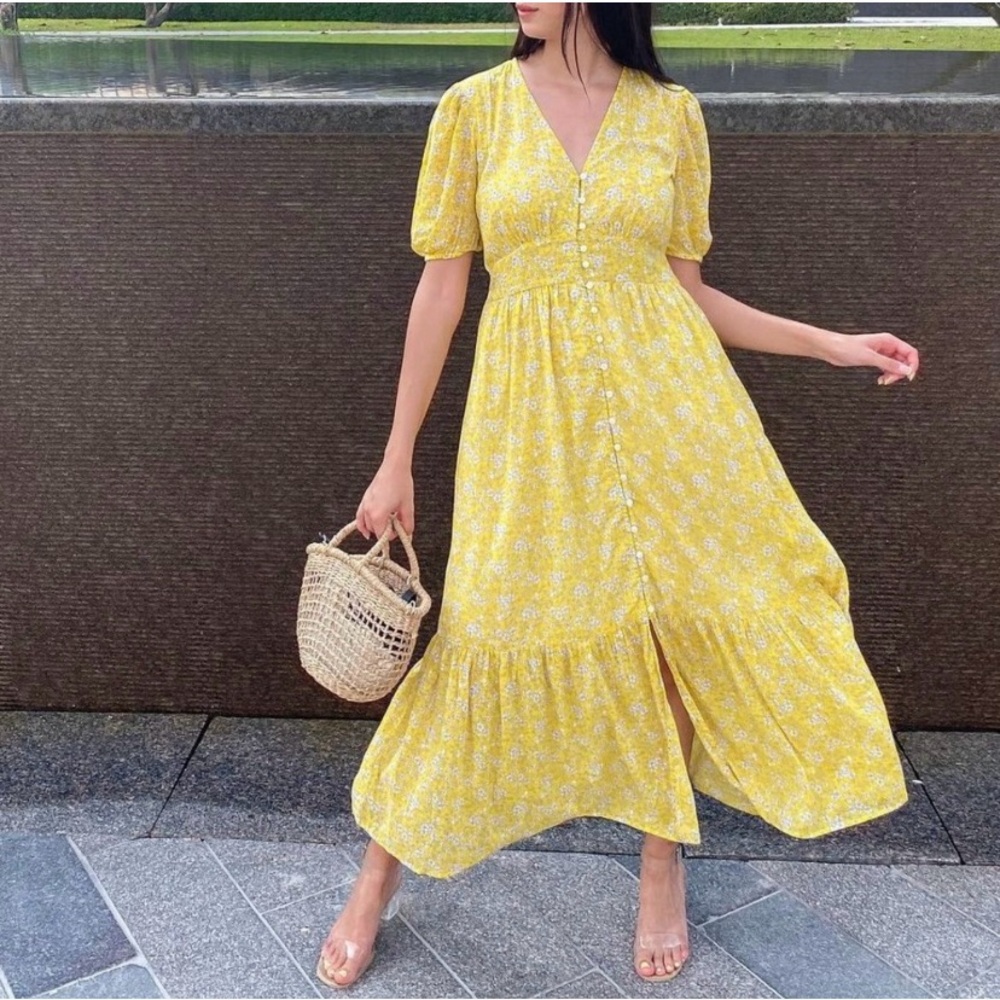 MANGO yellow floral cotton dress size 2/4 xs/s